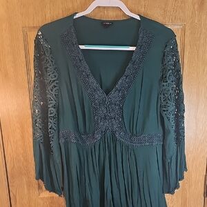 Torrid Teal Lace Trim Blouse